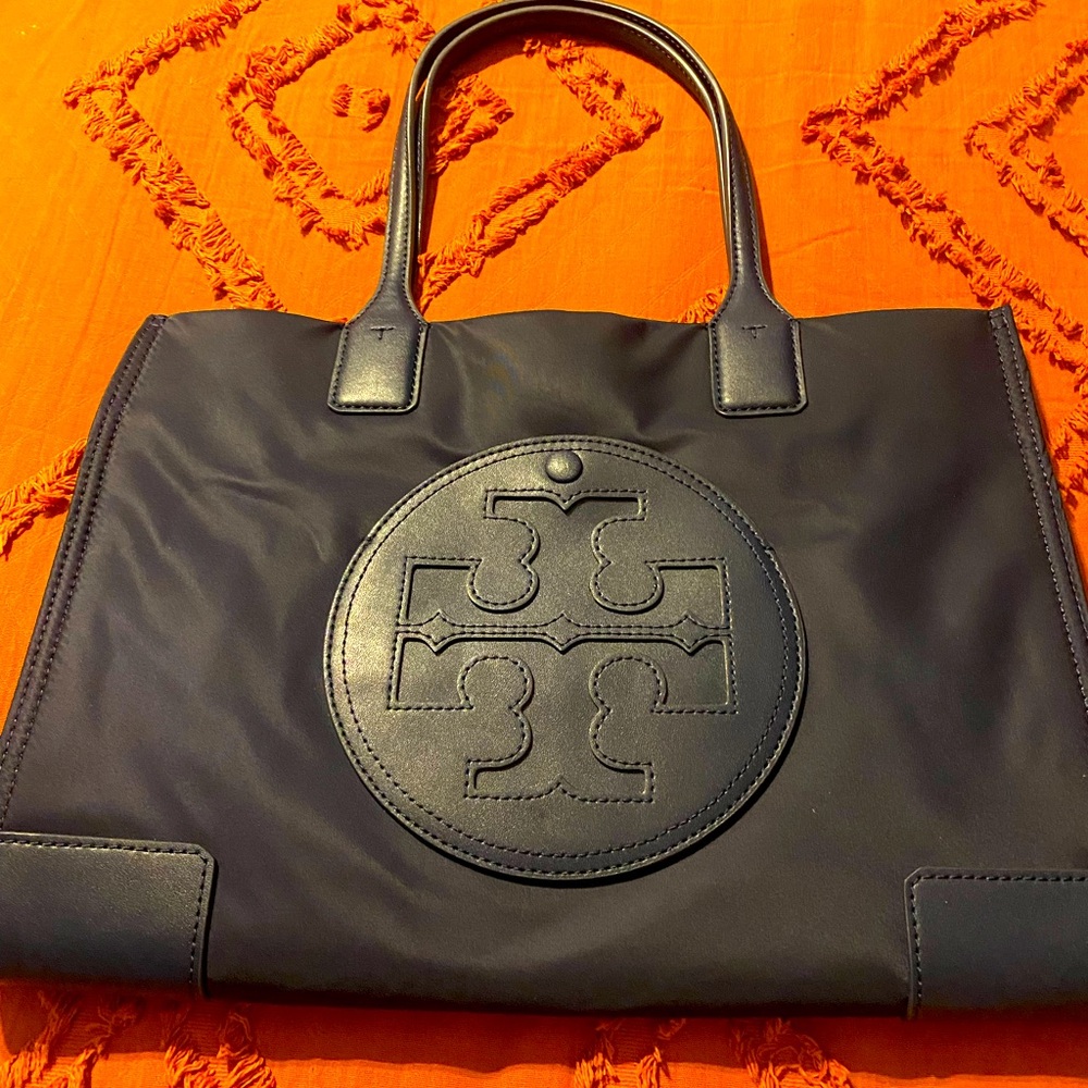 Tory Burch Logo Patch Purse navy 10x13